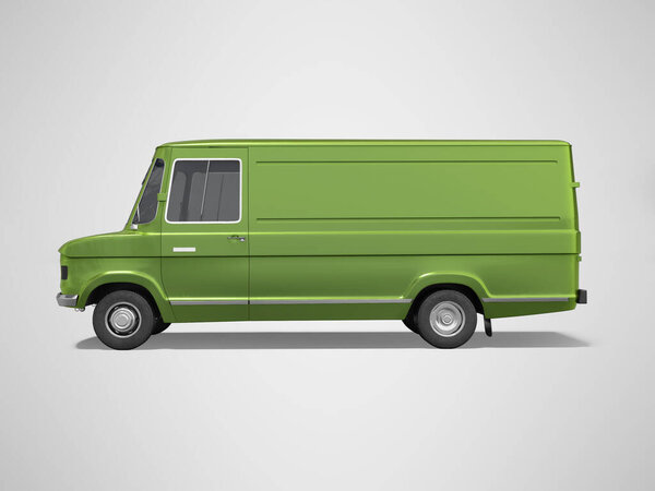 3D рендеринг зеленого грузового минивэна на сером фоне с тенью