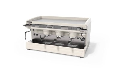 Mermer profesyonel kahve makinesi. Beyaz arkaplanda gölgesi olan 3D görüntüleme.