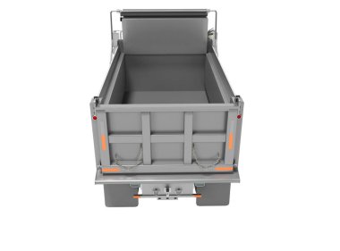 3D render damperli kamyon hidrolik açılış römorku beyaz arkaplanda izole edilmiş, gölge yok