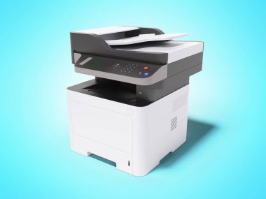 3d render yazıcı çoklu işlevsel aygıtı mavi arkaplan üzerinde gölge ile