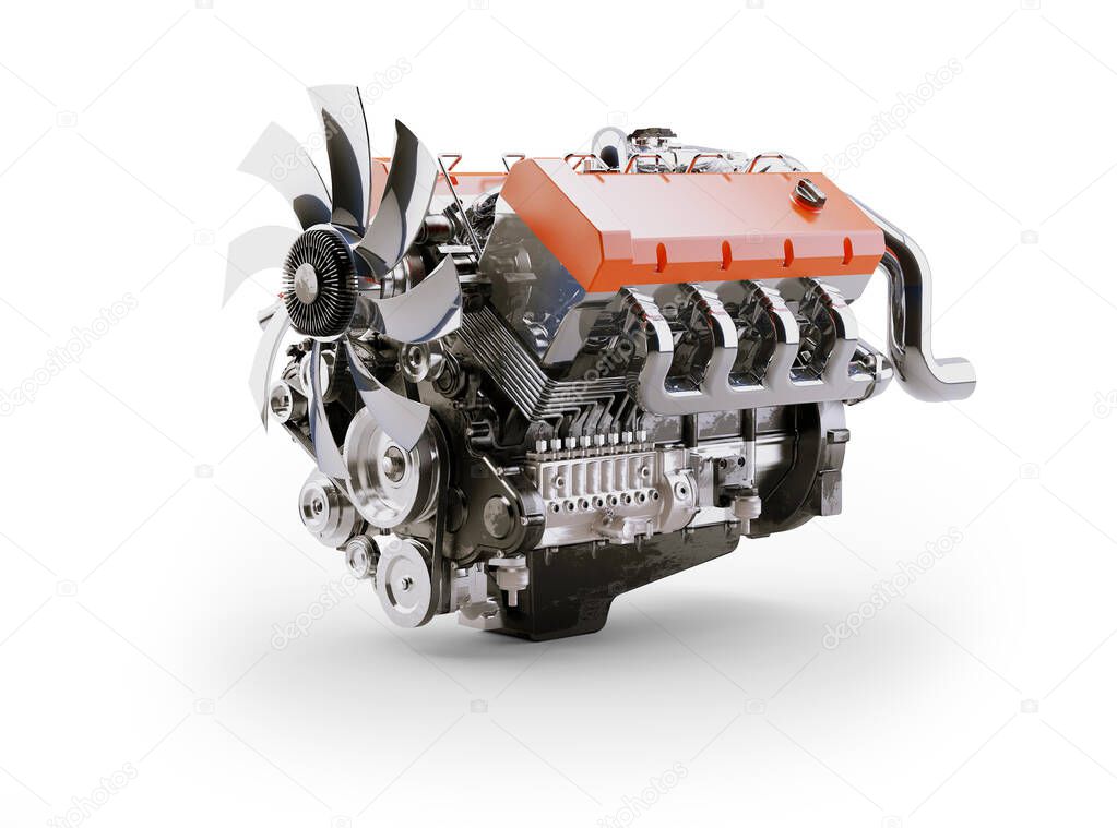 3d rendering internal combustion engine on white background with shadow