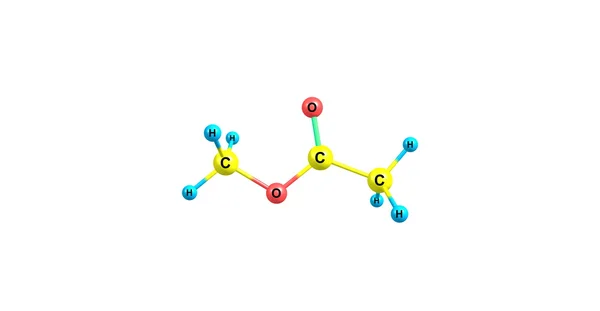 Estrutura molecular do acetato de metilo isolado no branco — Fotografia de Stock