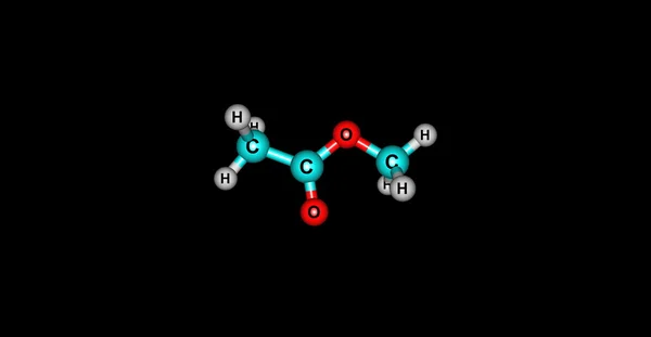 Οξικό μεθύλιο μοριακή δομή που απομονώνονται σε μαύρο — Φωτογραφία Αρχείου