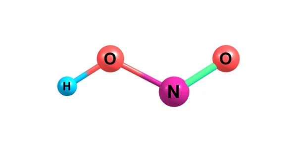 Struttura molecolare dell'acido nitroso isolata su bianco — Foto Stock