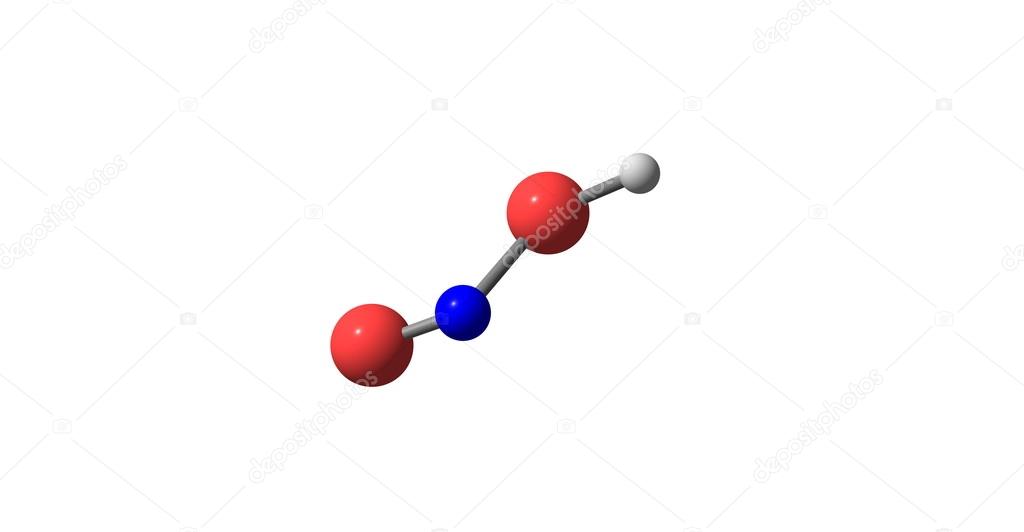 Nitrous acid molecular structure isolated on white