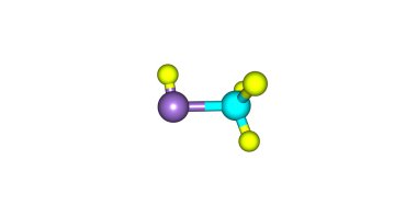Methanethiol moleküler yapısı üzerinde beyaz izole 3D çizimi