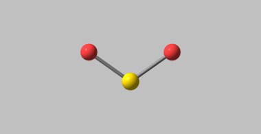 Kükürt dioksit moleküler yapısı gri izole 3D çizimi