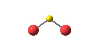 Kükürt dioksit moleküler yapısı üzerinde beyaz izole 3D çizimi