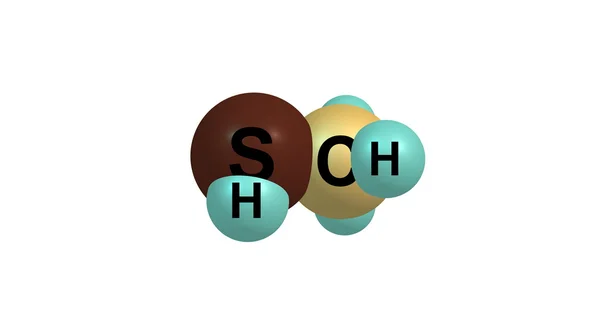 Ilustração 3D da estrutura molecular do Methanethiol isolado no branco — Fotografia de Stock