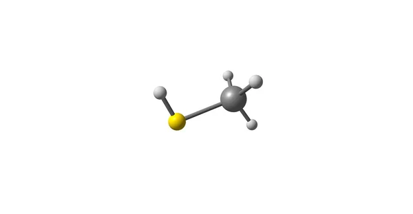Ilustração 3D da estrutura molecular do Methanethiol isolado no branco — Fotografia de Stock
