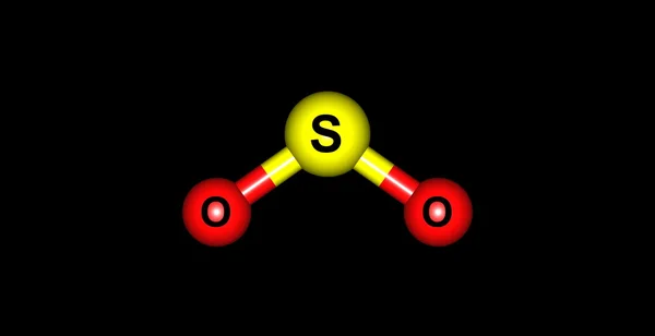 Illustrazione 3D della struttura molecolare dell'anidride solforosa isolata sul nero — Foto Stock