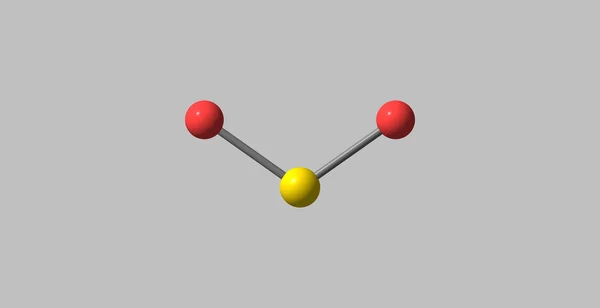 Ilustração 3D da estrutura molecular do dióxido de enxofre isolado em cinza — Fotografia de Stock