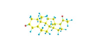 Progesteron moleküler yapısı üzerinde beyaz izole 3D çizimi