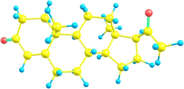 Illustrazione 3D della struttura molecolare del progesterone isolata su bianco — Foto Stock