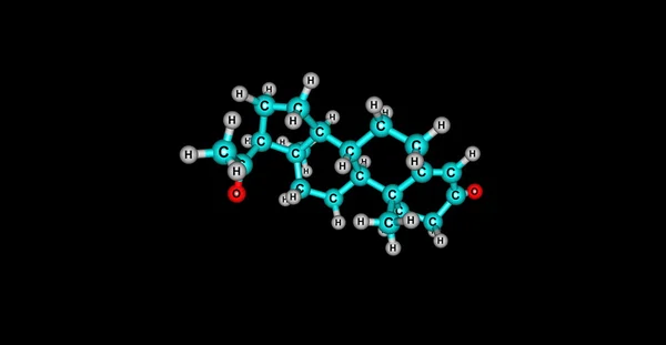 3D иллюстрация молекулярной структуры прогестерона, изолированной на черном — стоковое фото
