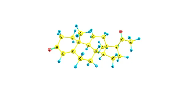 Progesteron moleküler yapısı üzerinde beyaz izole 3D çizimi