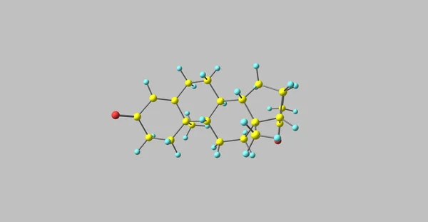 3D-Darstellung der molekularen Struktur des Progesterons isoliert auf grau — Stockfoto