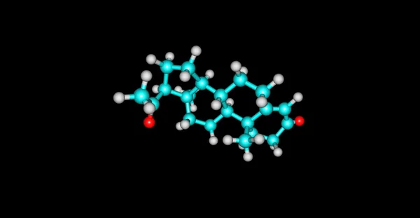 Ilustración 3D de la estructura molecular de progesterona aislada en negro — Foto de Stock