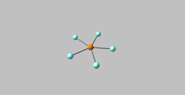 3D иллюстрация молекулярной структуры пентафторида фосфора, изолированной на сером — стоковое фото