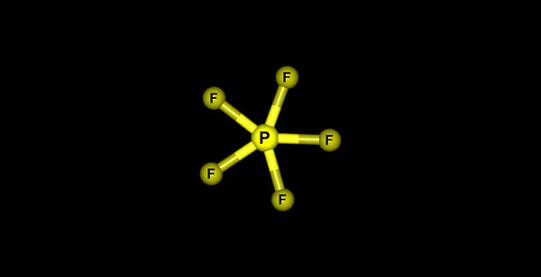 3D illustratie van fosfor (v) fluoride moleculaire structuur geïsoleerd op zwart — Stockfoto