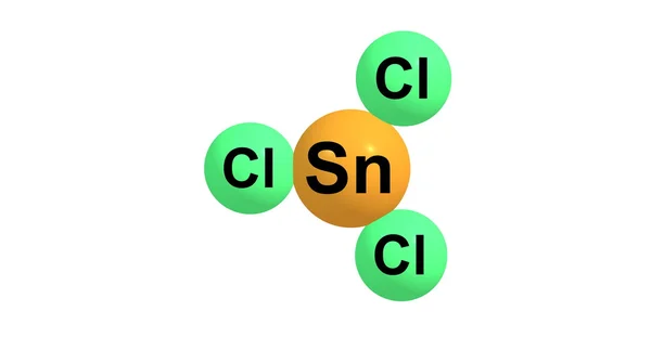 Structure moléculaire du trichlorure d'étain isolé sur blanc. Illustration 3d — Photo