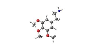 Meskalin moleküler yapısı üzerinde beyaz izole 3D çizimi
