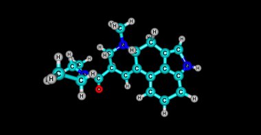 Lsd moleküler yapısı üzerine siyah izole 3D çizimi