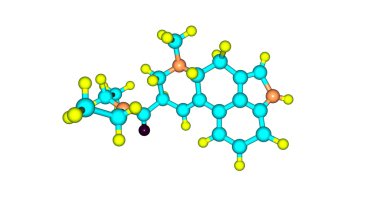 Lsd moleküler yapısı üzerinde beyaz izole 3D çizimi