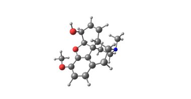 Kodein moleküler yapısı üzerinde beyaz izole 3D çizimi