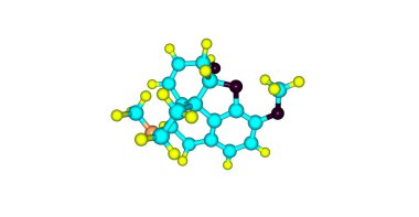 Kodein moleküler yapısı üzerinde beyaz izole 3D çizimi