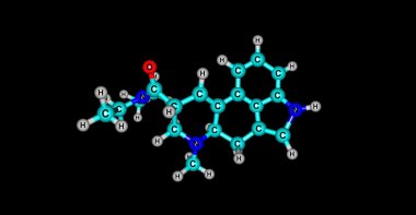 Acetorphine moleküler yapısı üzerine siyah izole 3D çizimi