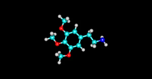 Ilustração 3D da estrutura molecular de Mescaline isolada no preto — Fotografia de Stock