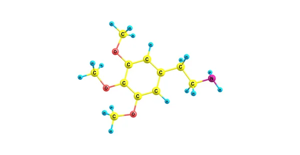 Ilustração 3D da estrutura molecular de Mescaline isolada no branco — Fotografia de Stock