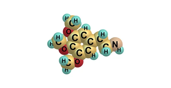 美斯卡灵分子结构上白色孤立三维图 — 图库照片