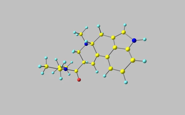 3D-Darstellung der lsd-Molekülstruktur isoliert auf grau — Stockfoto