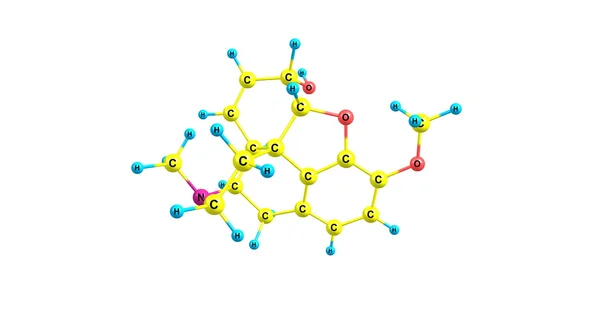 Illustration 3D de la structure moléculaire de la codéine isolée sur blanc — Photo