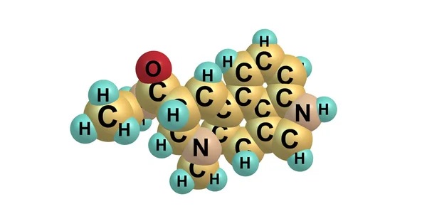 Illustration 3D de la structure moléculaire de l'acétorphine isolée sur blanc — Photo