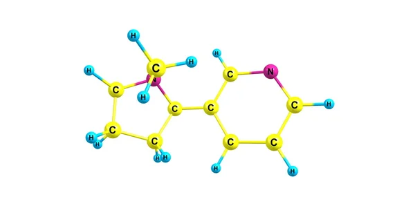 Ilustração 3D da estrutura molecular da nicotina isolada no branco — Fotografia de Stock
