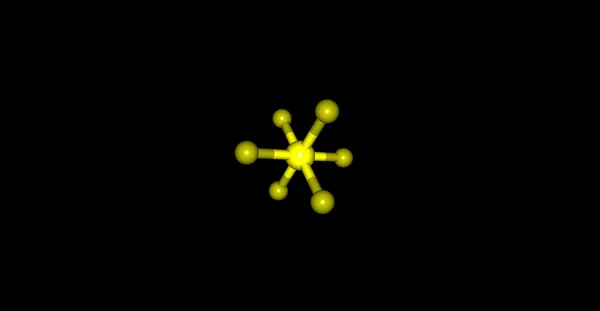 Ilustración 3D de la estructura molecular del hexafluoruro de azufre aislada en negro —  Fotos de Stock