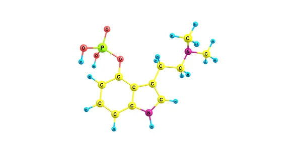 Illustration 3D de la structure moléculaire de la psilocybine isolée sur blanc — Photo