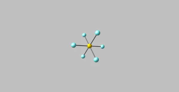 Ilustrasi 3D dari struktur molekul hexafluoride Sulfur diisolasi pada abu-abu — Stok Foto