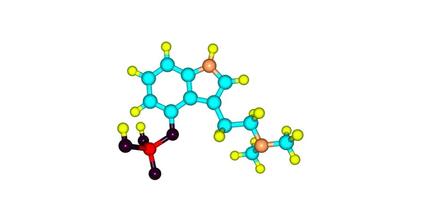 Illustration 3D de la structure moléculaire de la psilocybine isolée sur blanc — Photo