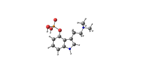 3D иллюстрация молекулярной структуры псилоцибина, изолированной на белом — стоковое фото