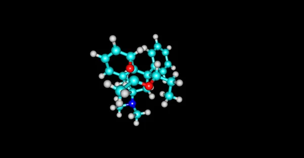 Estrutura molecular do acetilmetadol isolado no preto — Fotografia de Stock