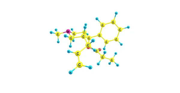 Estrutura molecular da alilprodina isolada sobre o branco — Fotografia de Stock