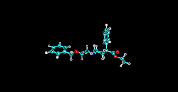 Illustrazione 3D della struttura molecolare della benzetidina isolata su nero — Foto Stock