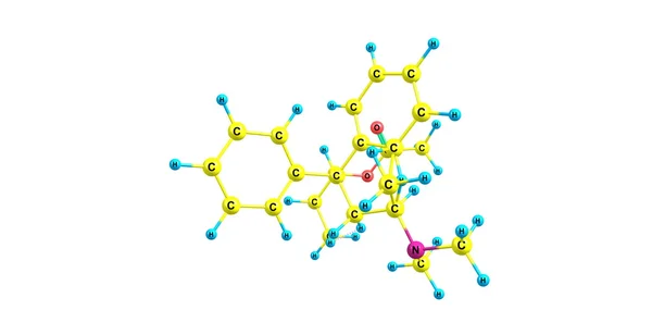 Betacetylmethadol moleküler yapısı üzerinde beyaz izole — Stok fotoğraf