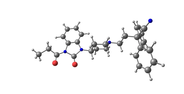 Molekulare Struktur von Bezitramid isoliert auf weiß — Stockfoto