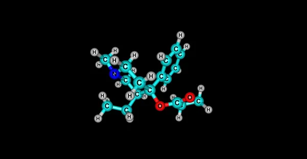 Structure moléculaire de la méprodine isolée sur noir — Photo