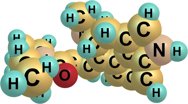 Molécule de diéthylamide ou de LSD d'acide lysergique isolée sur blanc — Photo